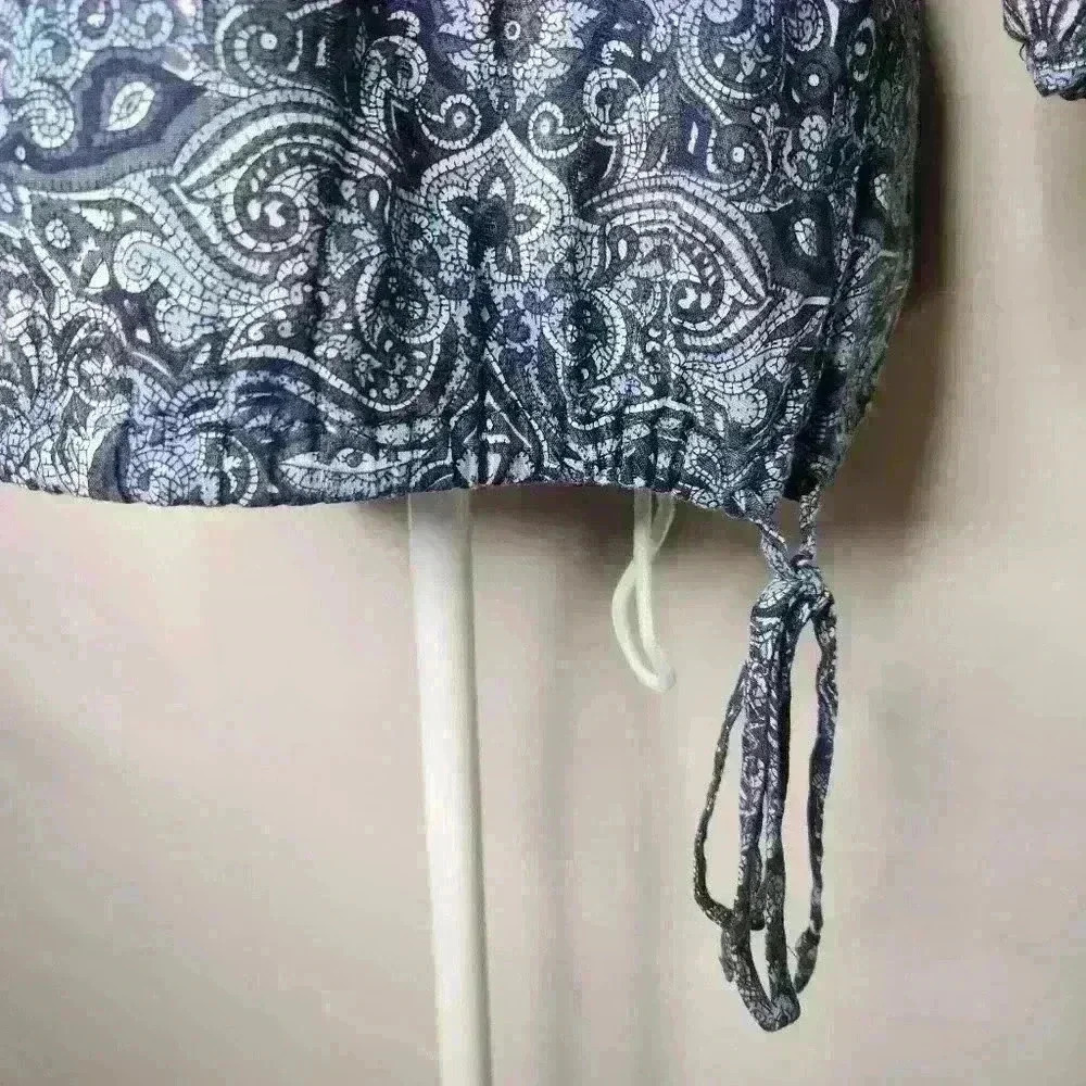 Lucky Brand Top boho blue Geometric 3/4 sleeve blouse women's small - Picture 3 of 8